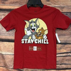 Tom And Jerry T-Shirt Medium 8 Youth Stay Chill Red Short Sleeve Cartoon Tee
